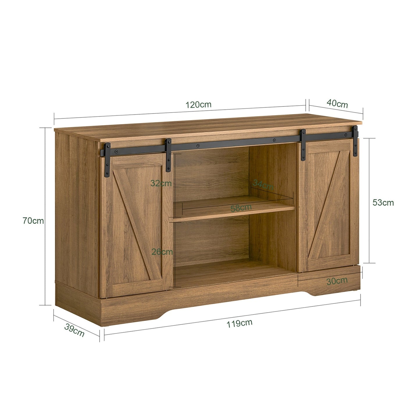 SoBuy FSB60-BR Opbergkast Met Schuifdeur - Landelijk - 120 x 40 x 70 cm