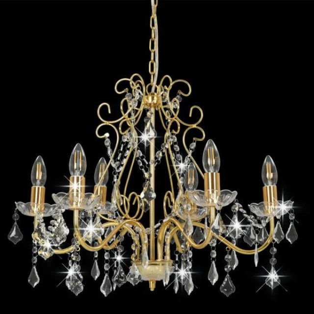 vidaXL Kristallen Kroonluchter Rond Goud - 6 Lichtpunten E14 - Ø60 x H44 cm