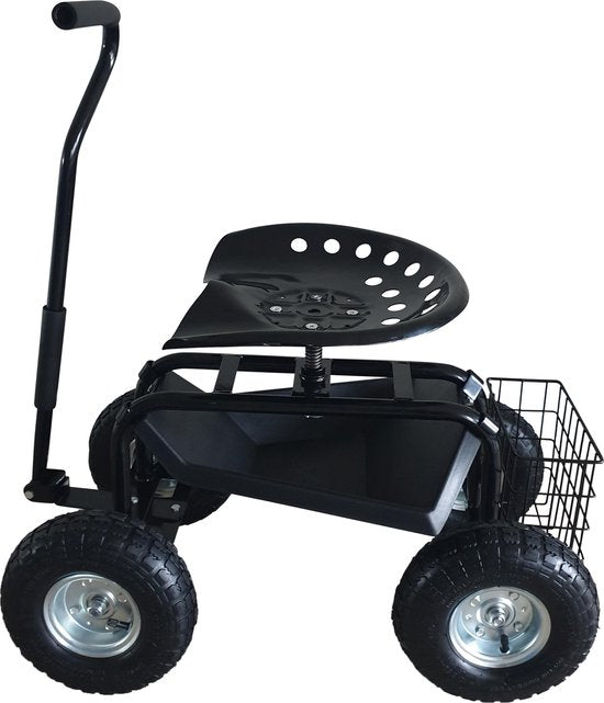 AXI AG22 Tuinkrukje op wielen voor de tuin in Zwart - Tuinkruk - Knielkruk van metaal met maximale belasting van 150 kg - Zitkruk met opbergruimte voor bij het tuinieren