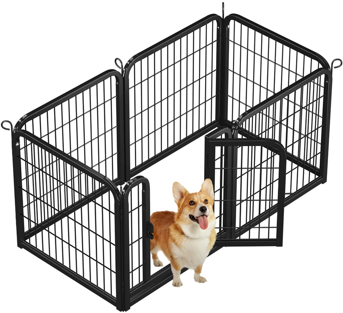 Yaheetech Opvouwbare Hondenren & Puppyren 6-Delig Met Deur En Grondpennen 60,5 cm Hoog – Zwart – Metaal