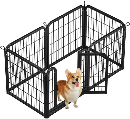 Yaheetech Opvouwbare Hondenren & Puppyren 6-Delig Met Deur En Grondpennen 60,5 cm Hoog – Zwart – Metaal