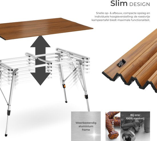 tectake® Campingtafel - 90 x 52 x 47 - 70 cm - Klaptafel van Aluminium - Oprolbaar Tafelblad - Vouwtafel - Reistafel - Tuintafel - Weerbestendig - In hoogte verstelbaar - Draagtas - Inklapbaar - Houtlook