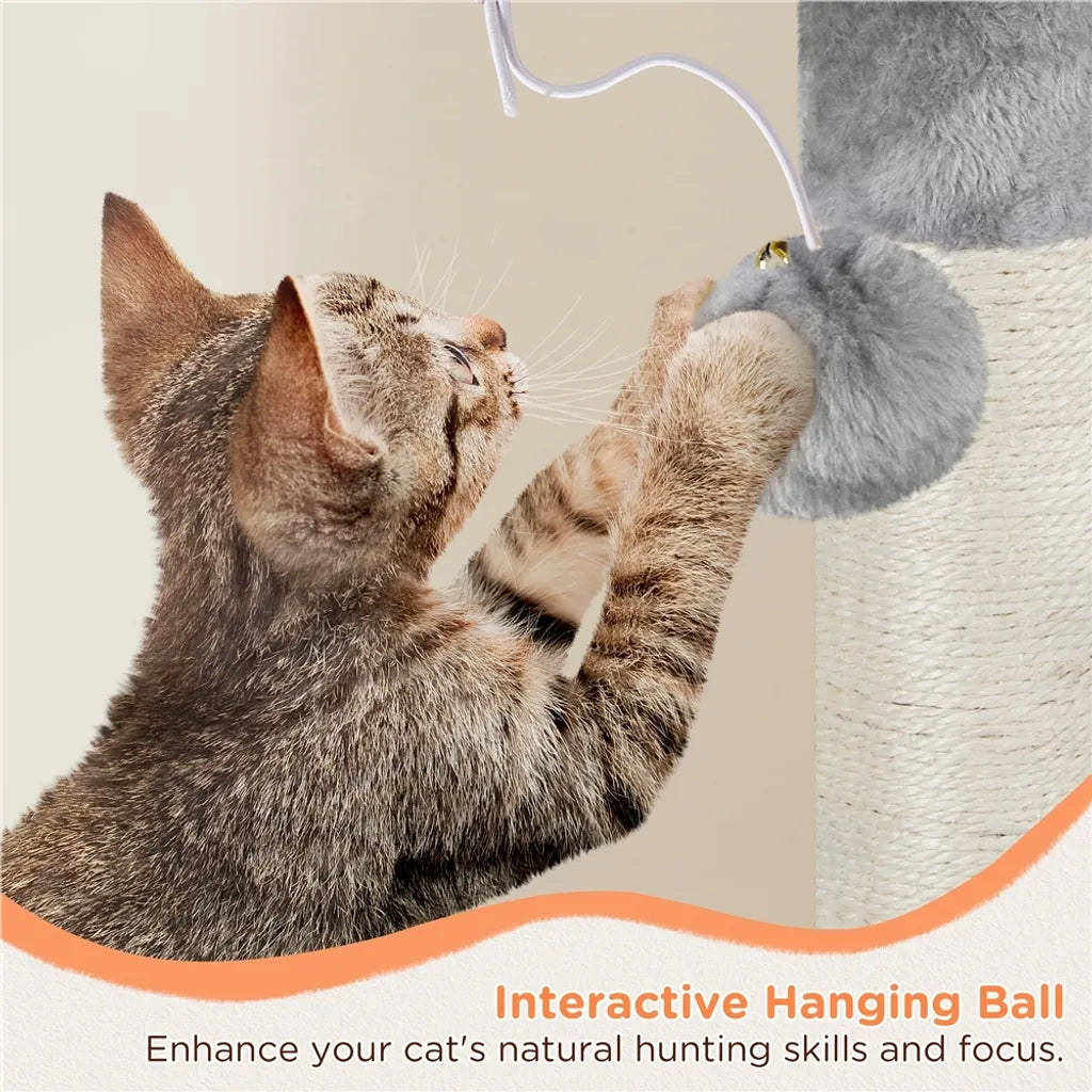 Yaheetech Krabpaal 145 cm - Lichtgrijs - Kattenboom met Kattenhuis, Hangmand en Uitkijkplatform