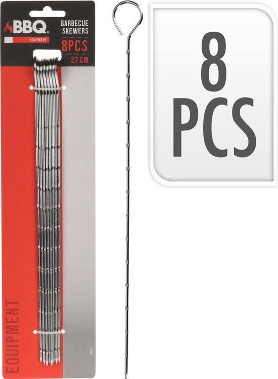 Barbecue Spiesen - 8x - Metaal - 27,5 cm - Rond Handvat - BBQ Accessoires