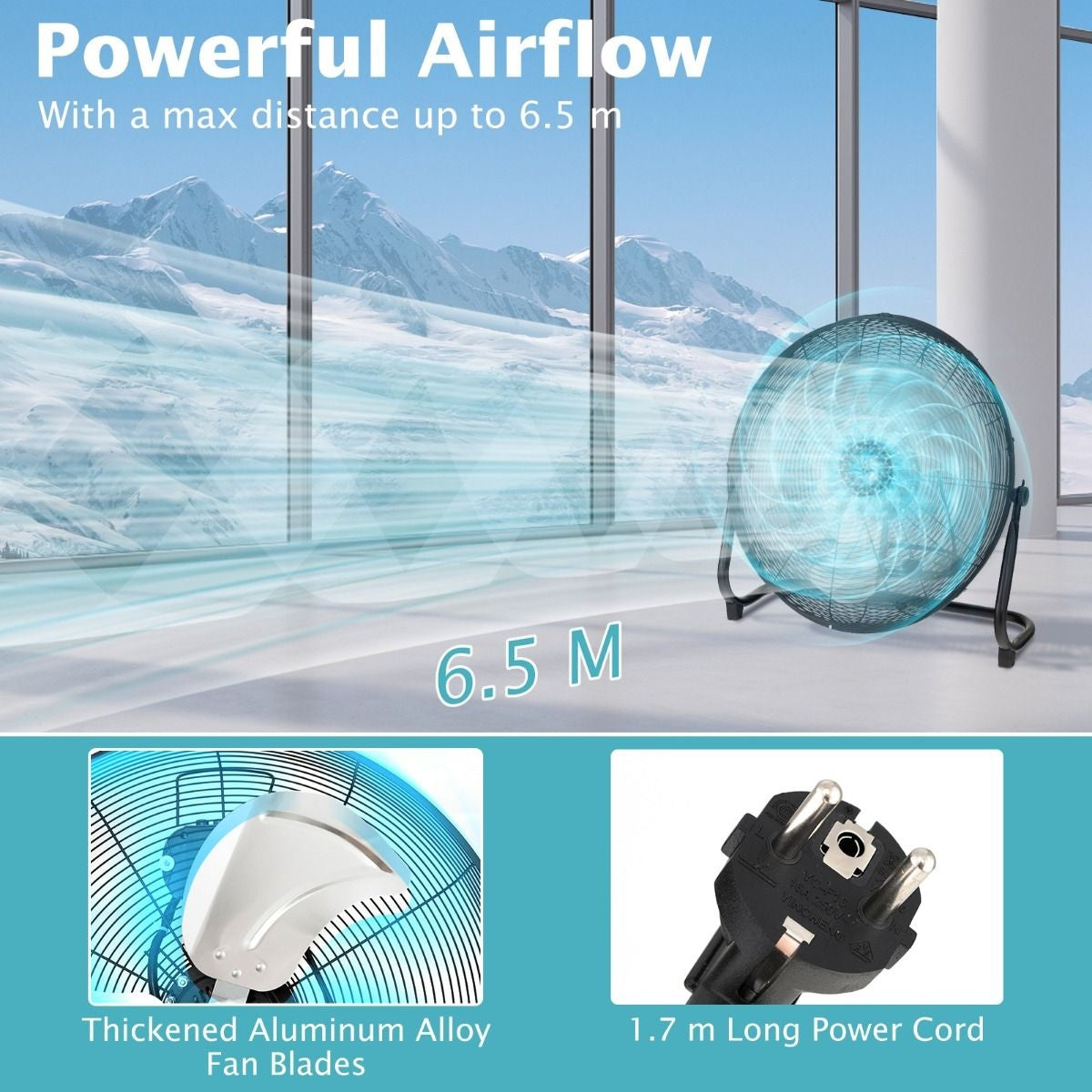 Coast Vloerventilator - 3 Snelheden - 145 ° verstelbaar - 160W - 62 x 20 x 59 cm - Zwart