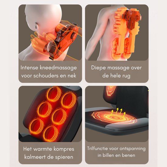 Caryota Shiatsu Massagestoel - Massage Apparaat - Massagekussen met Infrarood Warmte - 2-delig - Been