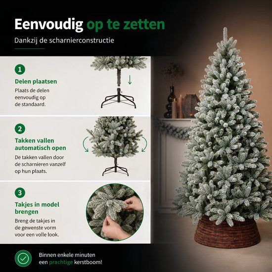 Black Box Trees Nagoya Kerstboom Groen Frosted met Scharnierconstructie - Kerstversiering voor Binnen - Kunstboom met Realistische Uitstraling - Hoogte 180 x Diameter 108 cm