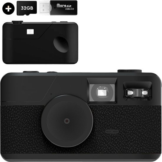 K&L Digitale Camera - Schermvrij - Oplaadbaar - 16.000 Foto's - Fotocamera - Vintage - Inclusief 32GB - Duurzaam - Zwart