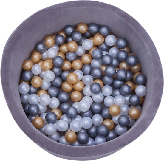 Sunny Boaz Ballenbak inclusief 160 ballen Velvet Grijs – Wit/Grijs/Goud Ø7cm ballen – Ballenbad rond Ø90x30cm