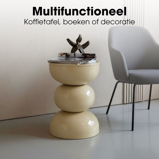 Mica Decorations Luna Bijzettafel - Bijzettafel Rond H46 x Ø32 cm - IJzeren Tafeltje voor Slaapkamer of Woonkamer - Nachtkastje of Plantentafeltje - Beige