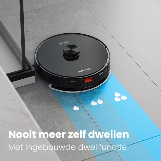 Auronic Robotstofzuiger – Dweilfunctie & Lidar Navigatie – Tot 180 min Gebruiksduur – 4000Pa Zuigkracht – 34,5 x 34,5 x 9,7 cm – Zwart