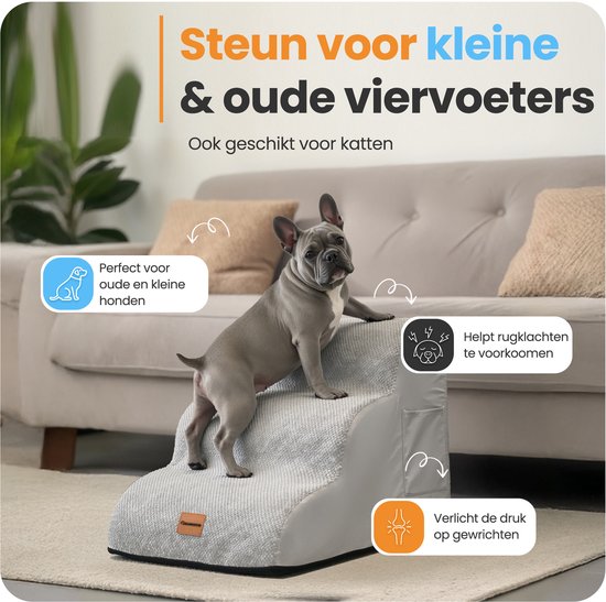 Pawesome - Hondentrapje voor honden - Hondentrap - Honden opstapje - 3 treden - 40 x 60 x 40 - extra stevig en comfortabel - 30D materiaal