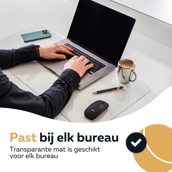 WURK Professionele Bureau Onderlegger Transparant - Bureau Organizer - Inclusief Kabel Clip - 90x45