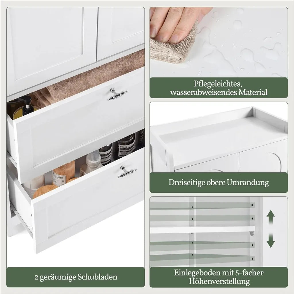 Yaheetech Badkamerkast met 2 Deuren en 2 Lades, 60x30x115 cm, Wit