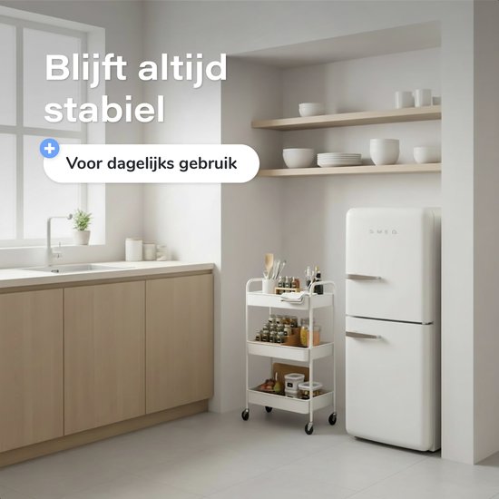 Keuken trolley op Wieltjes - 3 laags - Keukenrek - Serveerwagen - Kastje - Karretje - Opberg - Douche kastjes staand - Rekje - Wit - Luft