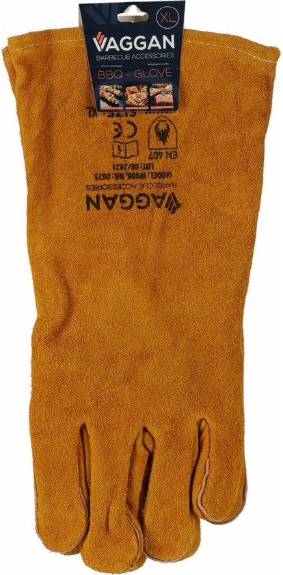 Vaggan BBQ handschoenen - leder - camel bruin - hittebestendig tot 250 graden