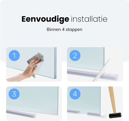 Douchedeur strip onderzijde - 2 strips - Gemakkelijk bevestigen - Waterstopper - Waterkering douche - 8 tot 12mm - Luft