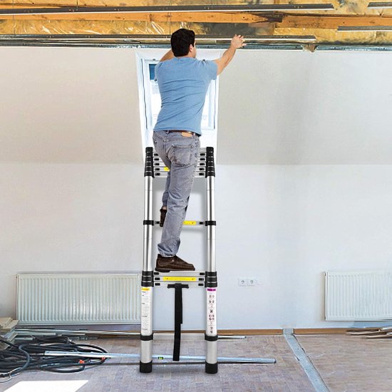 Telescopische Ladder - Telescopische Vouwladder - Werkhoogte - Aluminium - Geschikt voor Particulier en Professioneel Gebruik - Telescopische Vouwladder - Max. Belasting 150 kg