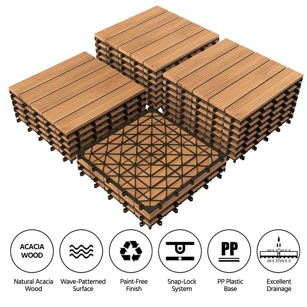 Yaheetech 27-stuks Terrastegelset - 30,8 x 30,8 cm - Natuurlijk Hout