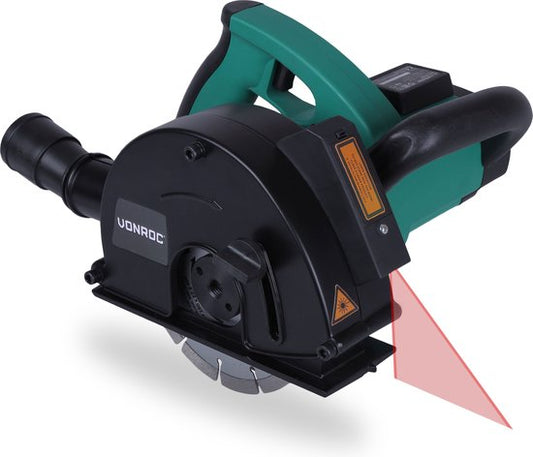 VONROC Muurfrees – Sleuvenfrees + laser – 1700W – Ø150MM – Incl. 2 diamantschijven & stofzuigadapter