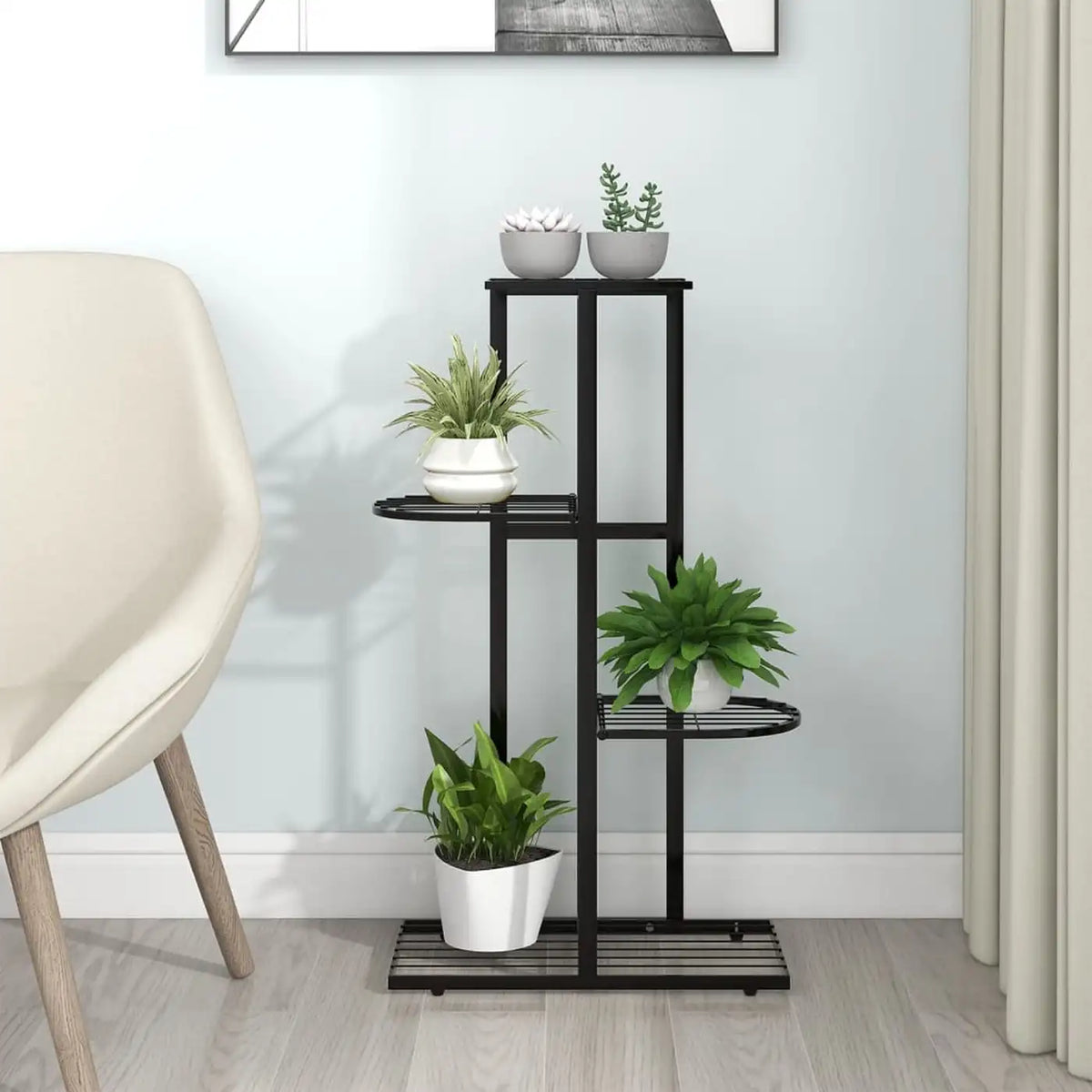 Minghou Plantenstandaard - 4 Niveaus voor 5 Potten - 22,1 × 42,9 × 76 cm - Zwart