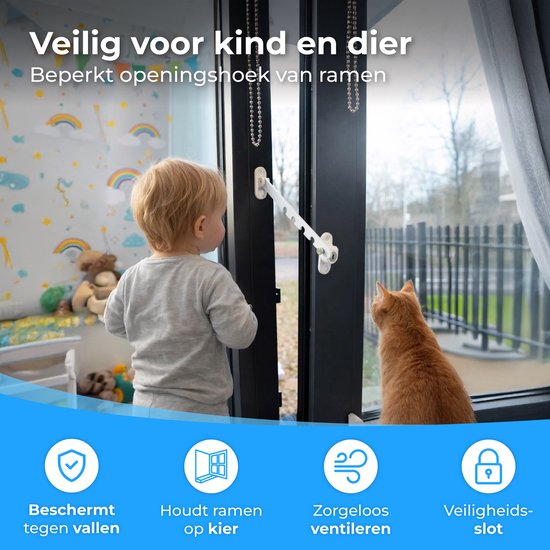 Nuvance Raamuitzetter - Raamvastzetter - Kierstandhouder - Windhaak - 5 Standen - Raamslot - Windhaak - Kinderslot - Wit