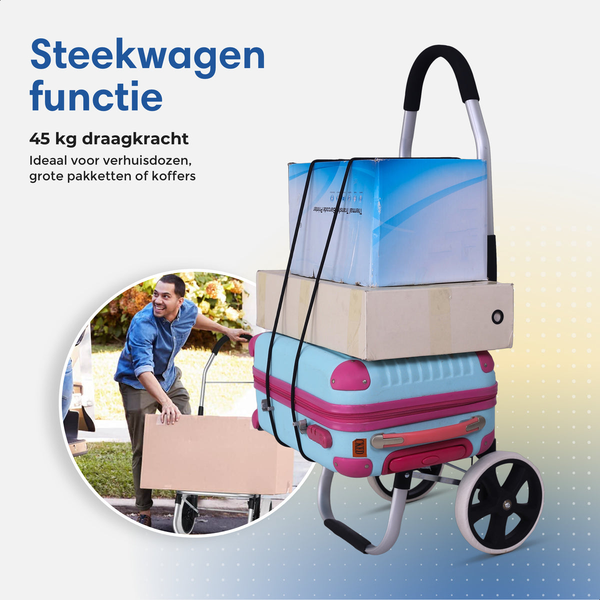 SafeLife Boodschappentrolley Grijs – 38 × 45 × 103 cm – Inklapbaar, Lichtgewicht & Met Koelvak