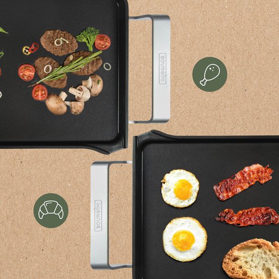Bourgini Elements - Grillplaat - Bakplaat - PFAS-Vrije keramische anti aanbaklaag - 46 x 26 cm - 4-6 personen - GRS gecertificeerd gerecyclede materialen