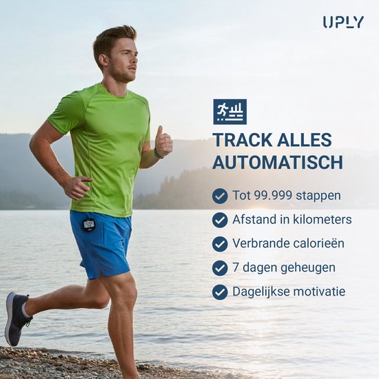 Uply Stappenteller met Clip & Draagkoord – 3D Sensor – Broekzak Pedometer – Inclusief Batterij – Zwart