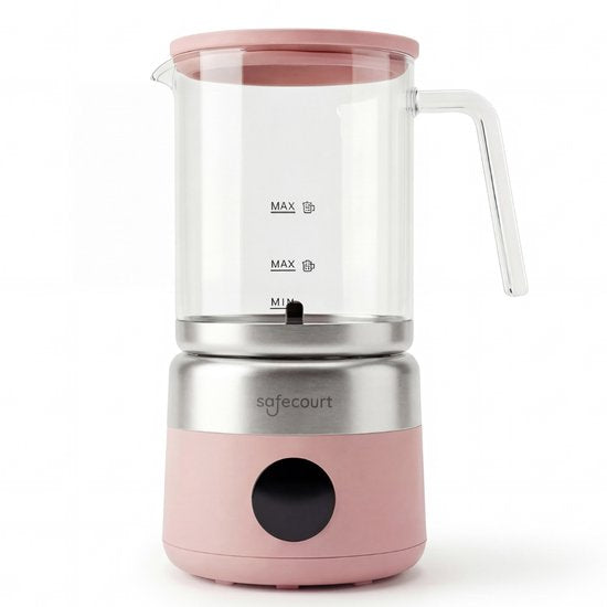 Safecourt Kitchen Glazen Melkopschuimer - Elektrische melkopschuimer - Glazen kan & PFAS-vrij - Vaatwasserbestendig - Roze