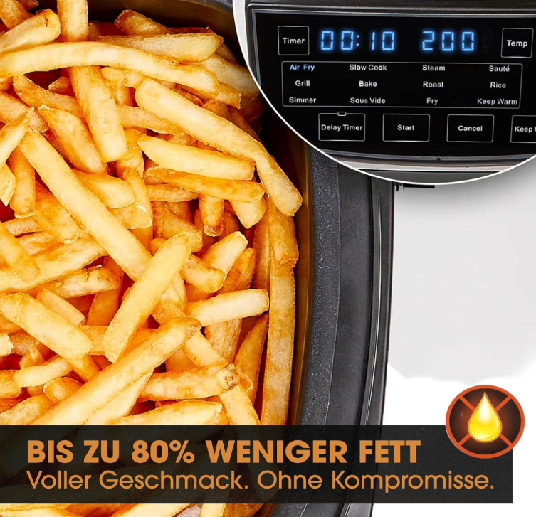 PowerXL Multi-koker 12-in-1 Zonder Grillplaat - 5,7 L - 1200 W - Zilver/Zwart - Airfryer en Slowcooker