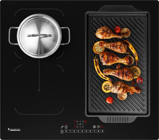 KitchenBrothers Inductie Kookplaat - Inbouw Inductieplaat - 60 cm - 4 Zones - 2x Flexzone - 1 en 2 Fase - Tot 2400W - Zwart
