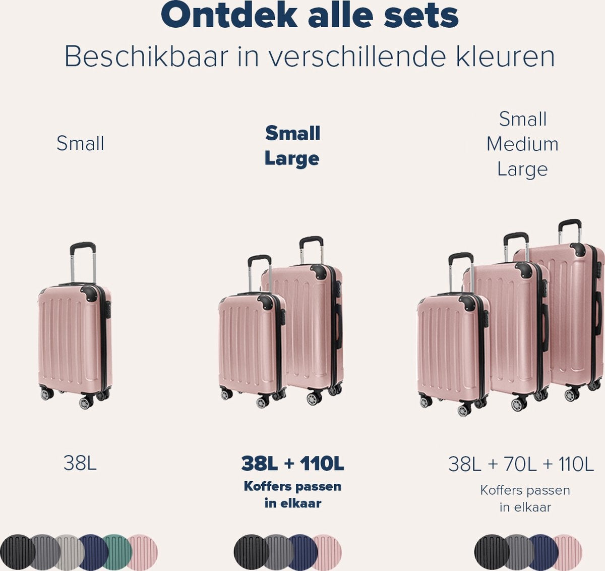 TRVLMORE Kofferset - 2 Delig - 38L Handbagage + 110L Ruimbagage - Roségoud