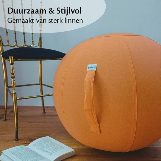 Bckz Zitbal Kantoor en Thuis 65 CM - Luxe Yoga Bal - Zitballen met Hoes - Ergonomische Bureaustoel Bal - Linnen Oranje