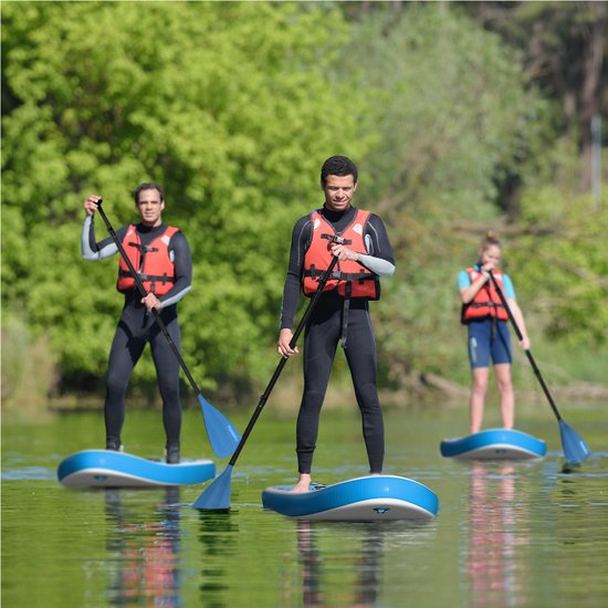 LifeGoods PaddlePro SUP Board - Opblaasbaar Paddle Board - Complete Set - Max. 135KG - 320x81cm - Wit/Sky Blue