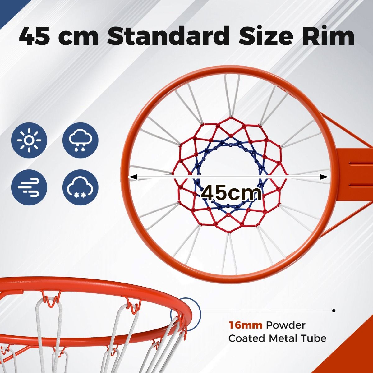 Coast Basketbalring Ø45cm Oranje - Weerbestendig Net - Voor Muur, Deur en Basketbalpaal