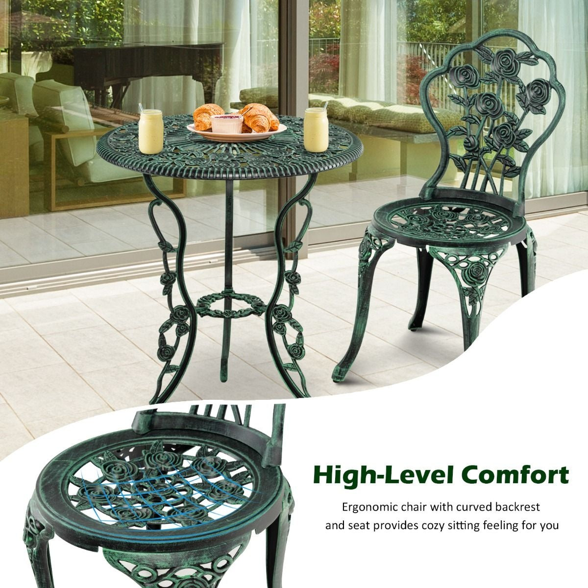 Coast 3-delige Bistroset Gietaluminium - 2 Stoelen 1 Tafel - groen