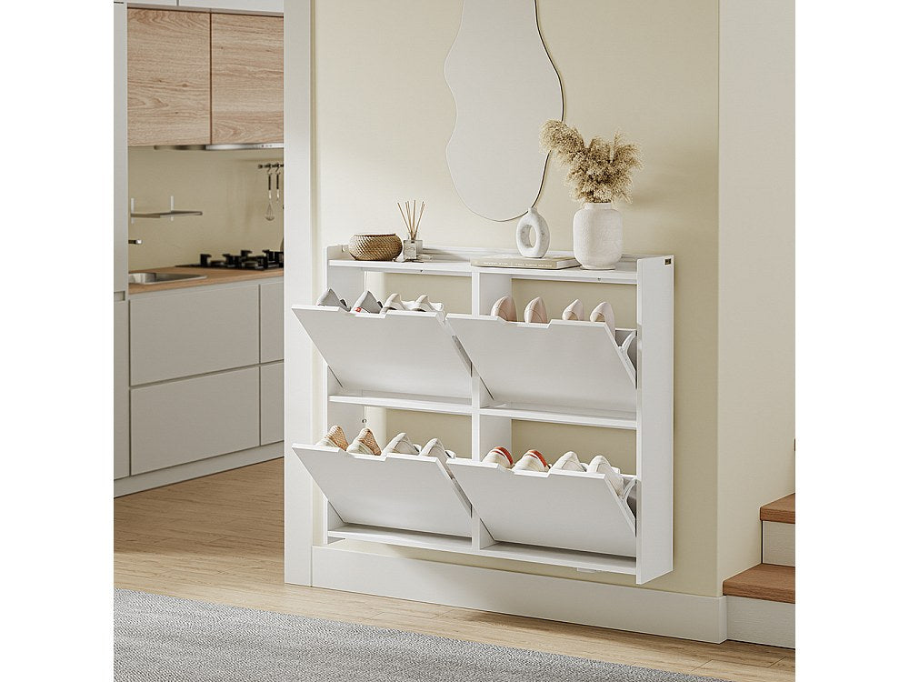 Sobuy Schoenenkast 4 Klaptuigen - Compact Ontwerp voor Halletje - 100x19x93 cm - Wit