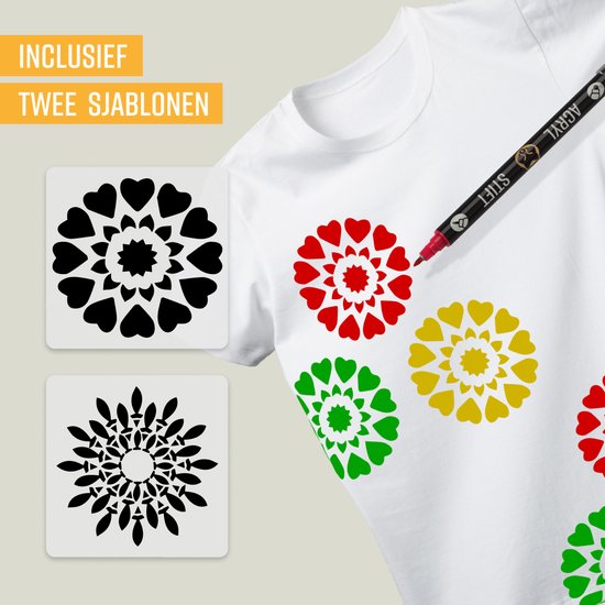 NAPI 24 Acrylstiften Dual Tip - Twinmarkers - Verfstiften Happy Stones - Stenen Schilderen met Acryl Verf Marker Stiften - Volwassenen en Kinderen - Incl. 2 Mandala Sjablonen