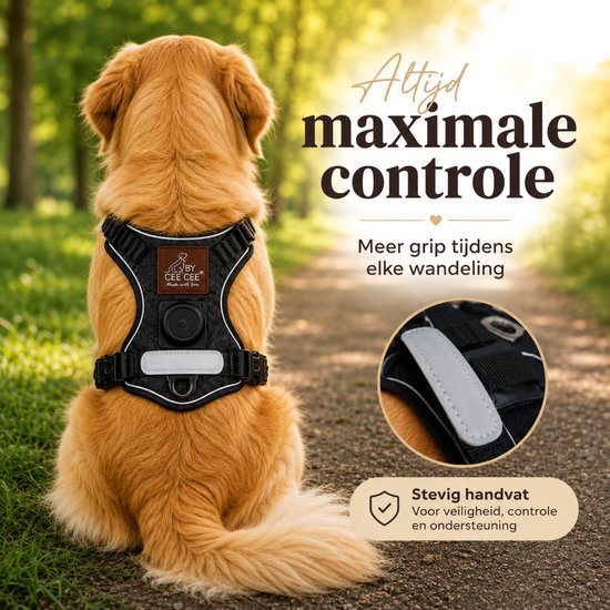 By Cee Cee Hondentuigje Hondenharnas - Anti Trek Tuig - Y Tuig Hond – Reflecterend Honden Tuigje – Zwart – Maat XL