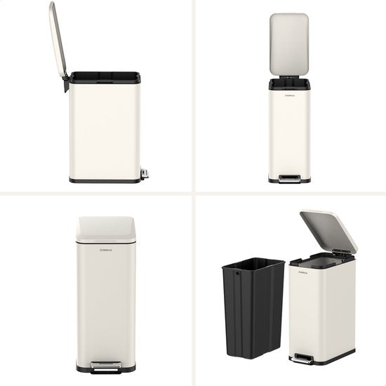 Deleca Prullenbak Prestige - 50 Liter - Smal - RVS Vuilnisbak / Afvalemmer / Pedaalemmer - Met Voetpedaal en Slow Close - Crème wit