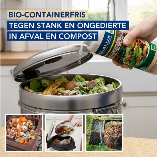 Edialux Bio-Containerfris strooipoeder tegen geur en maden, voor GFT-bak, GFT-container en compostbak, absorbeert vocht, helpt tegen schimmel en rotting, lavendelgeur, 600 ml