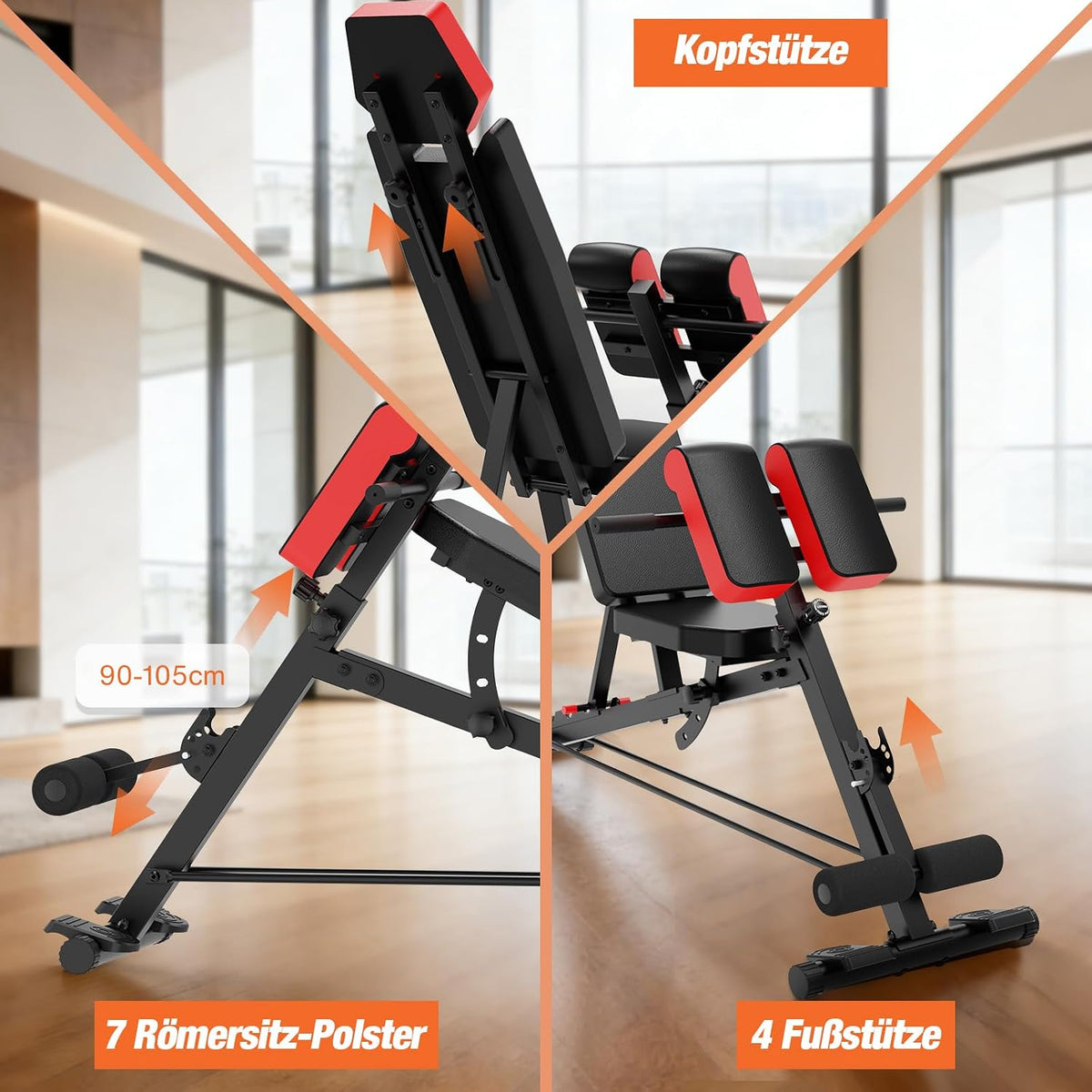 DH FitLife Halterbank 6-in-1 - Verstelbare Rugleuning - Hyperextension & Nordic Curl - Tot 350 kg - 163 x 50 x 130 cm - Zwart