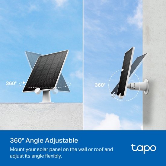 TP-Link Tapo A200-Zonnepaneel - Ontworpen voor Tapo battery camera's- 4.5W oplaadvermogen- IP65 weerbestendig - 4M kabel - 360-graden draaibaar