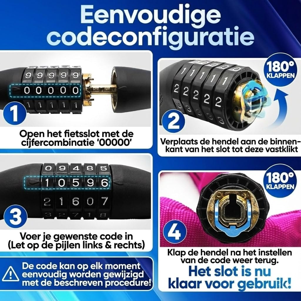 NEXTCOVER® Fietsslot LockOne met combinatiecode I - [SAFESECURE] cijferslot zeer veilig fietsslot cijferslot I robuust & duurzaam kettingslot fiets I Fietsslot