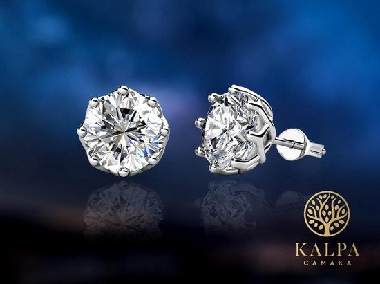Yolora Dames Oorbellen - Ronde Kalpa Camaka Kristallen - Zilverkleurig - 18K Witgoud Verguld - Vrouwen Oorknoppen Zilver - Oorknopjes - Sieraden - Luxe Giftbox - Geschenkdoos - Cadeau doos - Mooie Cadeauverpakking - Moederdag Cadeautje