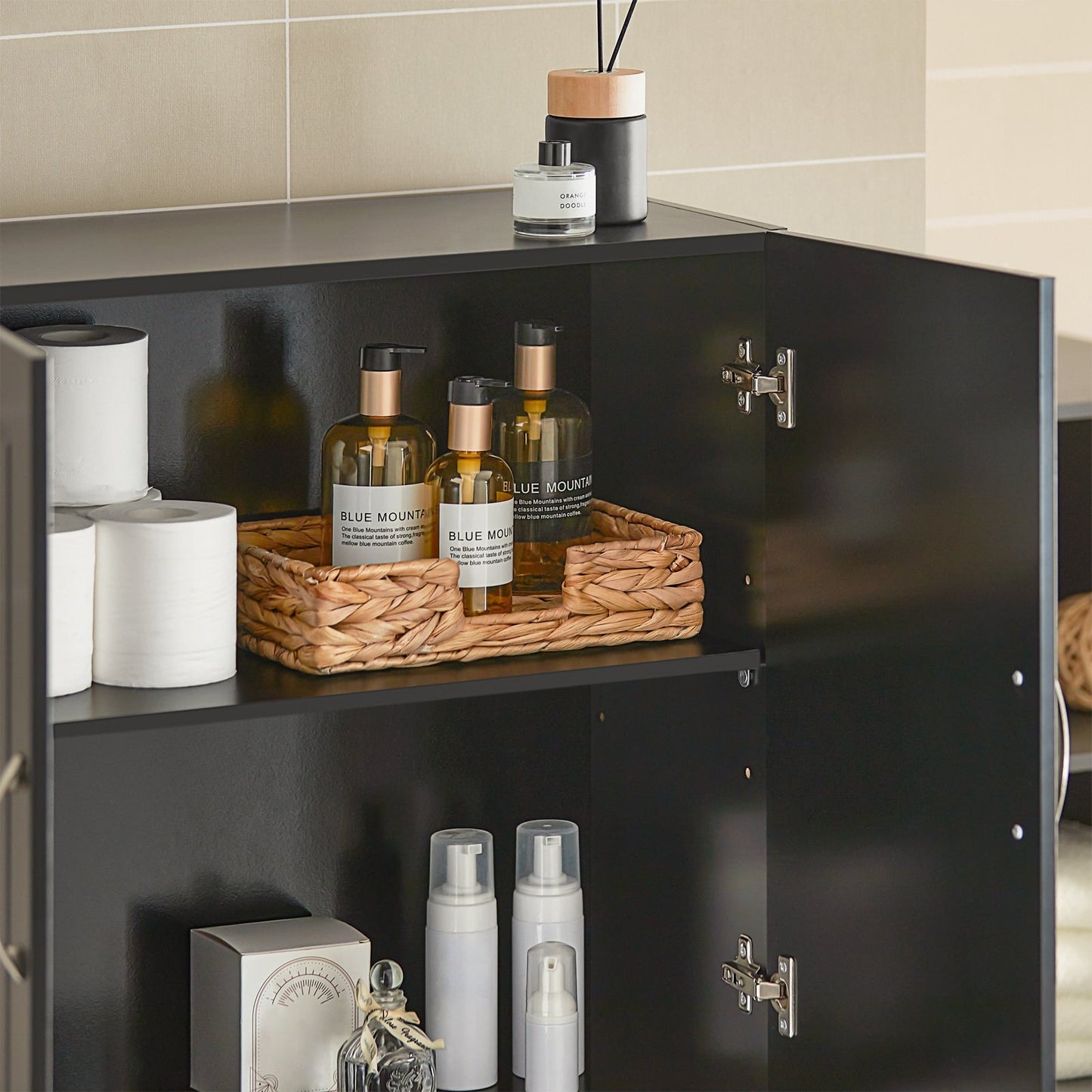 SoBuy Wandkast met 2 Deuren - 60x30x60 cm - Zwart - Verstelbare Plank
