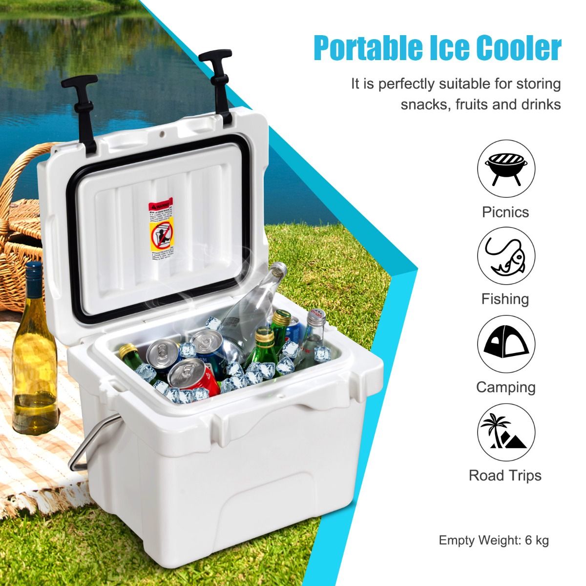 Coast Koelbox - 15 liter - met handvat en aftapplug - 2 bekerhouders - wit