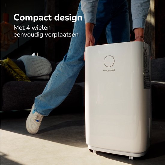 Bloomfold Luchtontvochtiger - 20L per Dag - Incl. Was-droog Functie - Geschikt voor Woonkamer, Slaapkamer, Kelder & Badkamer - Dehumidifier - Wit