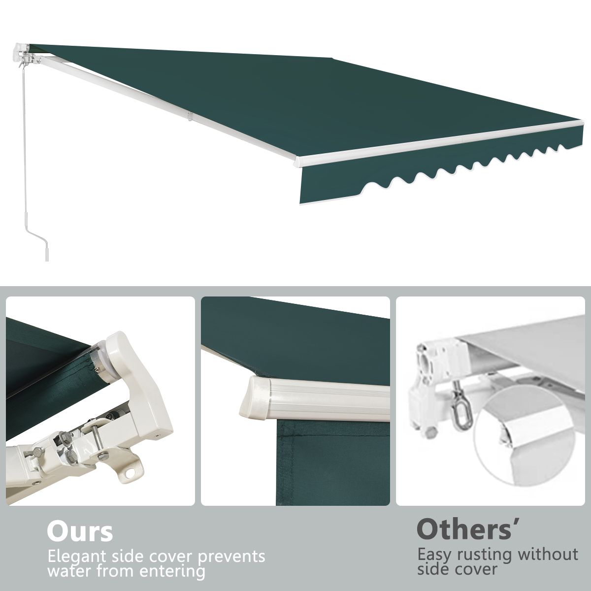 coast 4 x 2,5 m uittrekbare terraszonwering – groen – aluminium frame – handmatige slinger